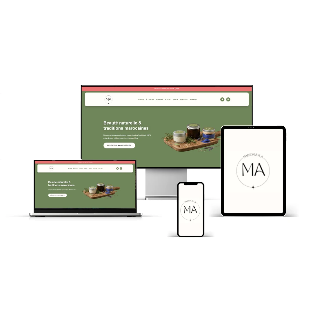 Boutique E-Commerce Maison Ayla - Site produits naturels marocains avec huile d'argan ghassoul et savon noir